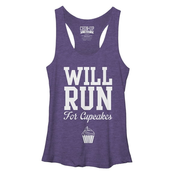 Women's CHIN UP Will Run for Cupcakes Racerback Tank Top Purple Heather X Large