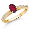 thumbnail image 2 of Gem Stone King 10K Yellow and White Gold Oval Ruby Red Mystic Topaz and White Lab Grown Diamond Engagement Ring for Women (0.68 Cttw, Gemstone Birthstone, Available in Size 5, 6, 7, 8, 9), 2 of 4