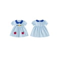 thumbnail image 2 of BemeyourBBs Toddler Baby Girls Back to School Dress Kids Kindergarten Outfits Baby Girl Summer Smocked Plaid Gingham Dress Puff Short Sleeve Doll Collar Apple Letter Bow Embroidered Casual Dress, 2 of 9