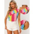 thumbnail image 2 of Blusa de Verano con Ribete de Volantes y Un Hombro Allegra K Arcoiris Rosa M, 2 of 4