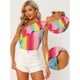 thumbnail image 2 of Blusa de Verano con Ribete de Volantes y Un Hombro Allegra K Arcoiris Rosa M, 2 of 4