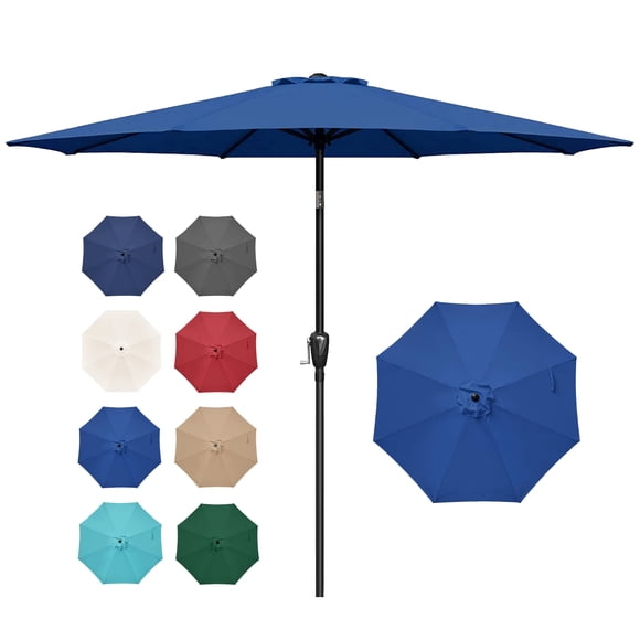 Simple Deluxe Parasol de Patio Extérieur 9 Pieds avec Inclinaison à Bouton-Poussoir et Manivelle, 8 Nervures Robustes, Protection UV