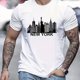 thumbnail image 1 of Comodidad para el día a día | Camiseta azul claro con el horizonte de Nueva York para hombre: algodón, informal, cómoda, manga corta, cuello redondo, lavable a máquina, moda de verano, camisetas infor, 1 of 6
