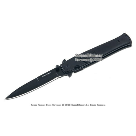 Blacked Out Traditional Pocket Knife Tactical Folder Blade Straight Edge w/ (Best Straight Blade Knife)