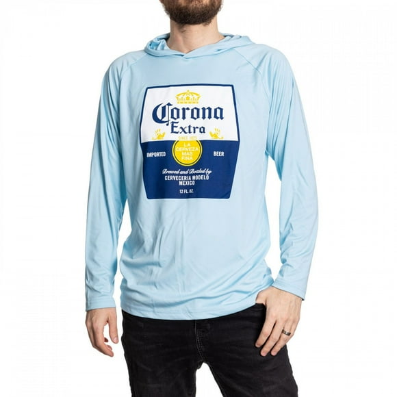 Corona Extra Label Blue Colorway Long Sleeved Hooded T-Shirt-Small