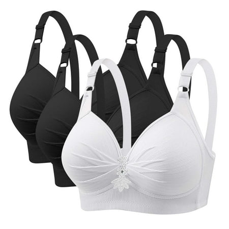 GERsome Women s Pack of 3 Assorted Color Push Up Bra Full Coverage Bras Lace Padded Underwire Plunge Floral 3PCS#2Black/White M40/90BC