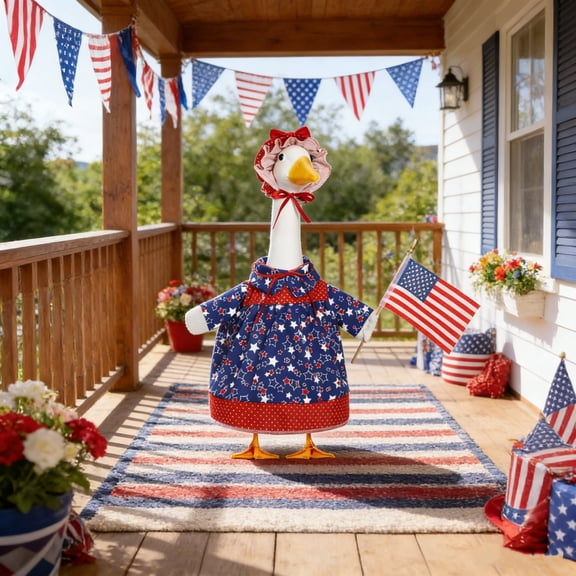 Sruoe Independence Day Porch Goose Outfits, 23 Inch Porch Goose Clothes, Goose Clothes Dress, Duck Sculpture Clothes for Lawn Statue Cement Statue Yard Patio Party Decoration