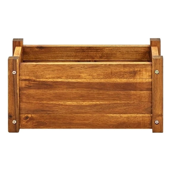 Benjara Ryla Garden Raised Flower Bed- 10x20 Panel Brown Acacia Wood- Slatted