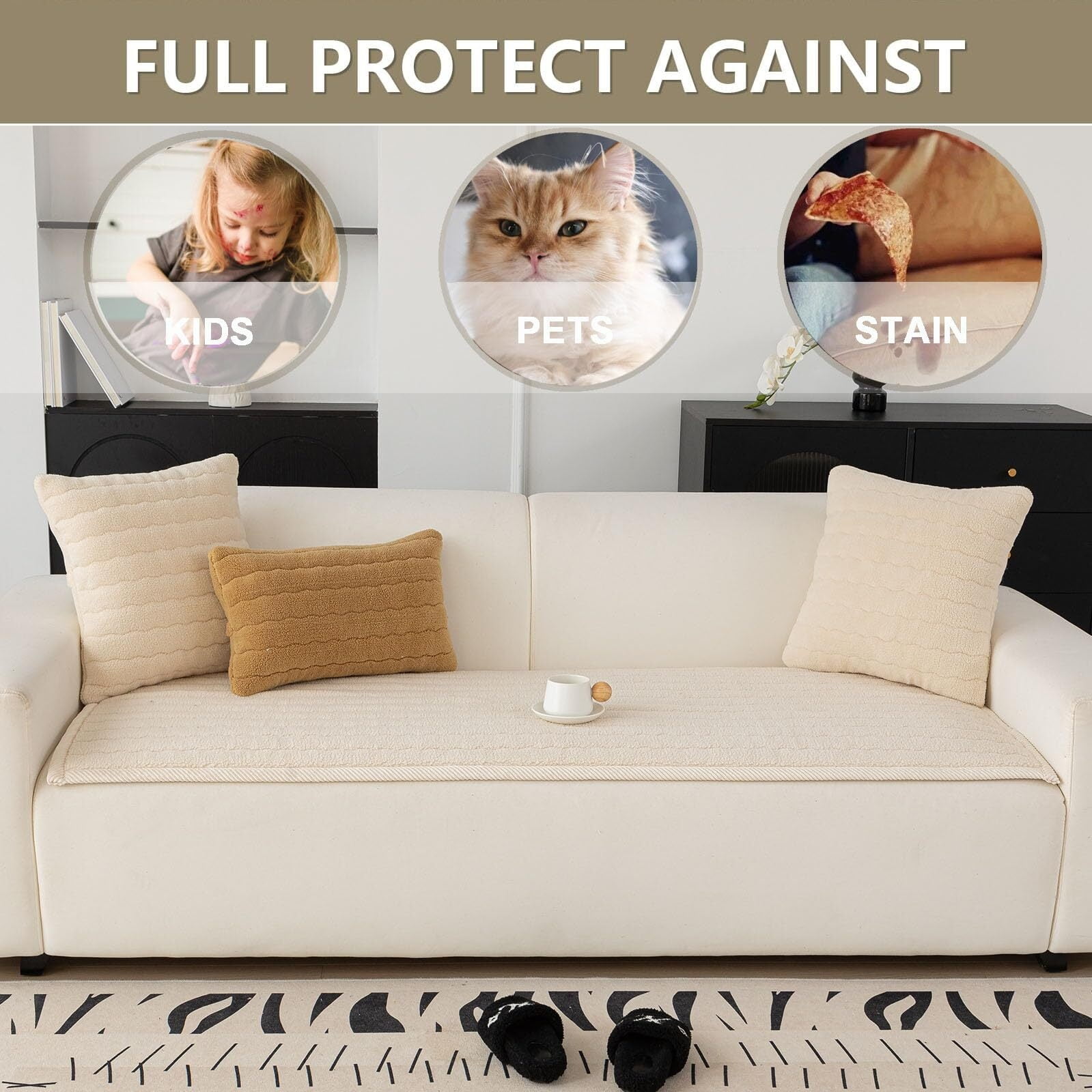 Washable Pet Couch Cover Non-Slip Sofa Covers for Dogs Pet-Friendly Soft Sherpa Dog Couch Protector Mat for Sectional Sofa