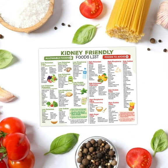 Kidney Friendly Food Chart Magnet Foods To Eat And Avoid With Kidney Stones, Renal Diet, Disease Food List Low Potassium, Grocery List Poster