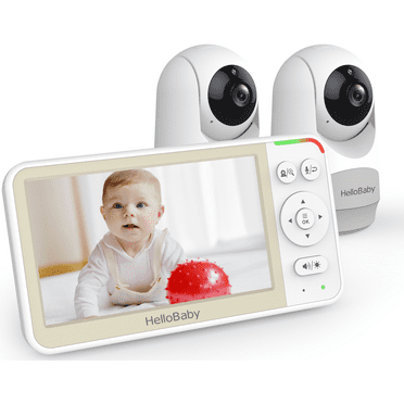 HelloBaby Video Baby Monitor-HB6256 With Two Camera， Remote Pan-Tilt and Zoom, 1000ft Long Range, No WiFi, 5.0" LCD, Night Vision, Lullabies, and Two-Way Audio
