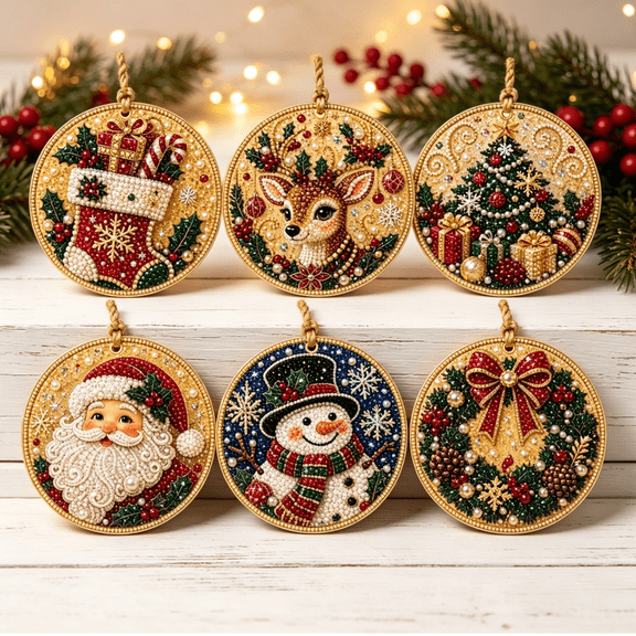 6Pcs Christmas Ornaments DIY Pearl Art Kits for Adults, Festive Christmas Tree Hanging Decor Set, Handmade Holiday Craft for Home Seasonal Display