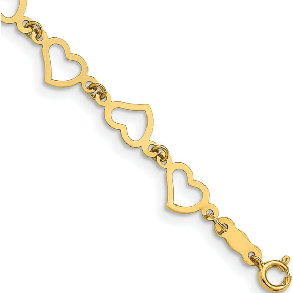 14K Yellow Gold Flat Open Hearts Bracelet (Width 8) (Length 6) - Jbsp