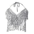 thumbnail image 4 of Womens Skirts Solid Color Belly Dance Bra Top Chest Fringe Skirt Holiday Wear,Silver,One Size, 4 of 6