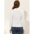 thumbnail image 4 of INSPIRE CHIC Women's Swiss Dots Puff Sleeve Button Front Ruffled Collared Shirt White S, 4 of 5