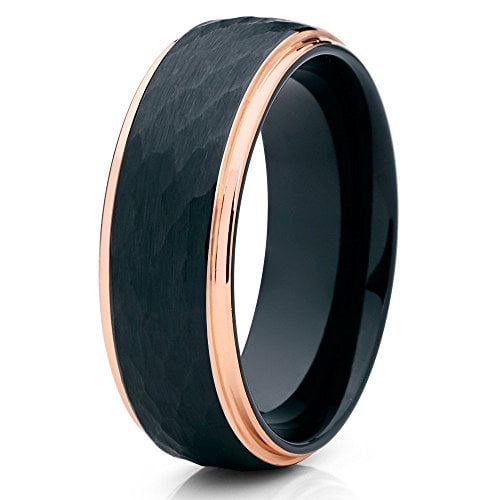 Silly Kings 8mm Rose Gold Tungsten Carbide Wedding Ring Mens Hammered Design Classic Womens Unisex Band