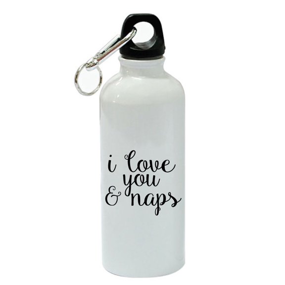 I Love You and Naps White Aluminum Sports 20 oz Water Bottle