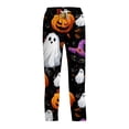 thumbnail image 2 of Men's Halloween Pajama Pants Candy Spider Web Drawstring Funny Sleep Pants Pumpkin Skull Elastic High Waist Spooky Pajama Pants, S, 2 of 6