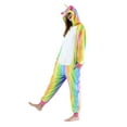 thumbnail image 2 of Women's Plush Animal Onesie Pajama, Rainbow Stripe Unicorn, SM, 2 of 5