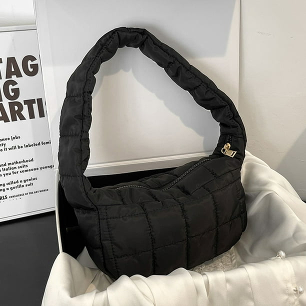 Bolsas de hombro para mujer Bolso de compras de color sólido simple acolchado de tela (negro)