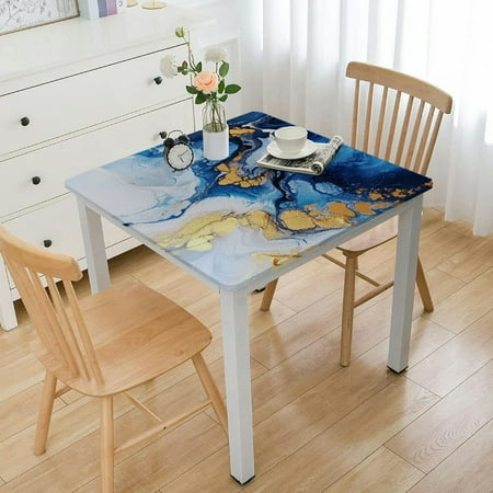 

AWERP Gold and Blue Abstract Art Washable Square Tablecloth for Home Kitchen Outdoor Decoration 100% Polyester Fiber 40*40
