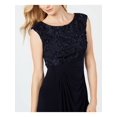 thumbnail image 3 of CONNECTED APPAREL Womens Navy Embroidered Lace Sleeveless Jewel Neck Tea-Length Formal Faux Wrap Dress Petites 12P, 3 of 4