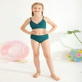 thumbnail image 5 of GYRATEDREAM Girl's Cute Two Piece Swimsuit V Neck Spaghetti Strap Wireless Bikini Set Kids Tankini Bathing Suit Sport Swimwear for 13-14Y Dark Green, 5 of 9