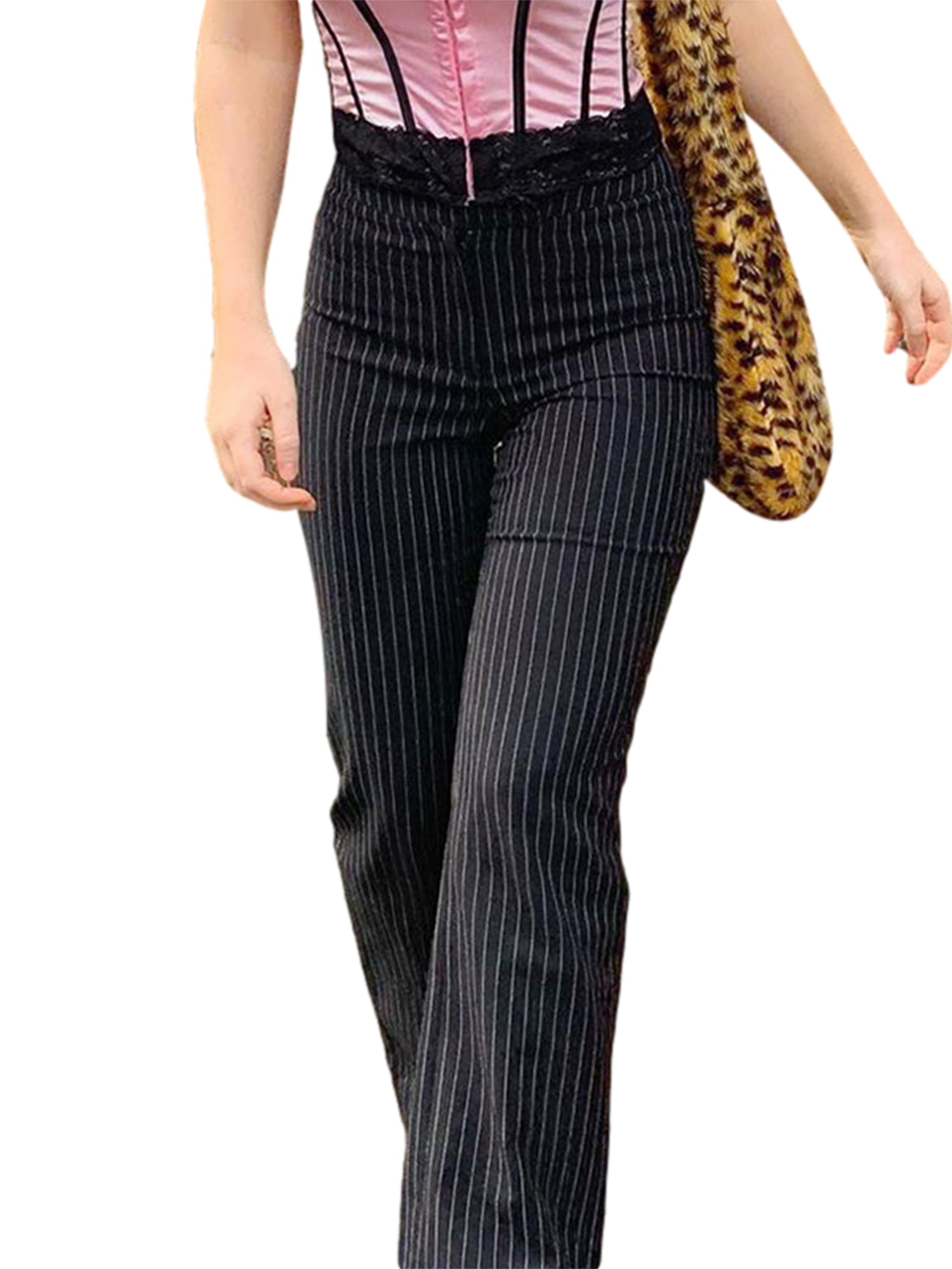 pinstripe pants black stripy pants Vintage trousers trousers with pockets 90s rope-pattern trousers