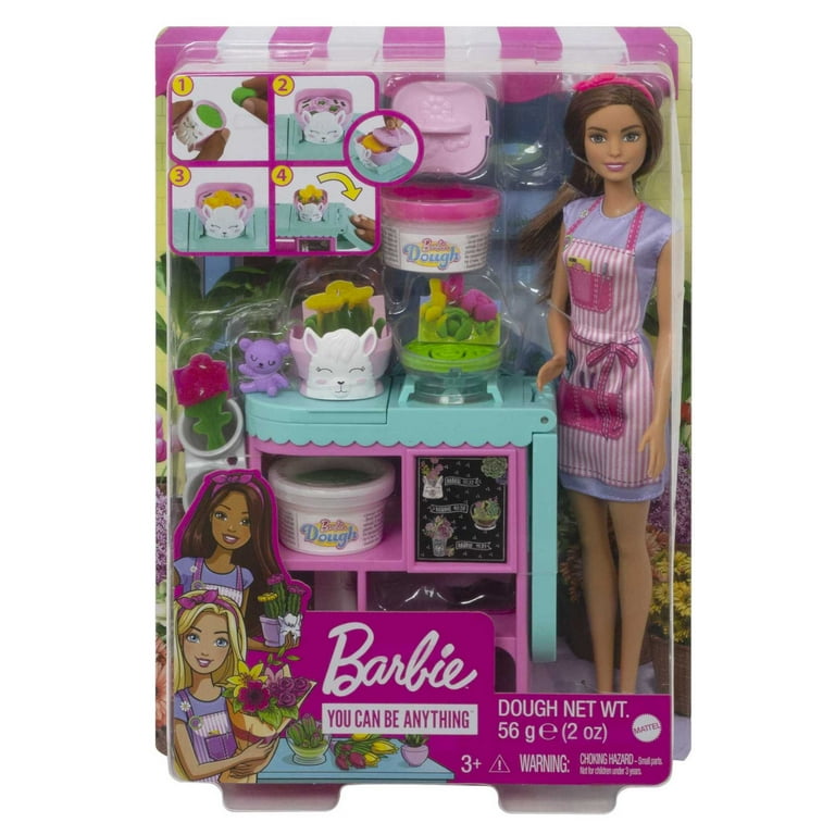 Barbie Florist Doll Flower Making Playset with Dough Accessories Brunette Doll Ages 3 up Walmart
