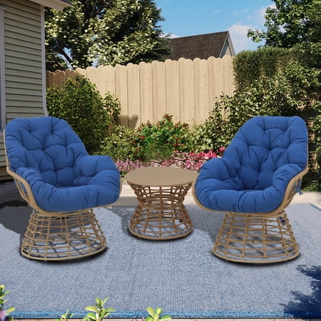 Kingway 3-Piece Swivel Wicker Patio Conversation Set with Cushions