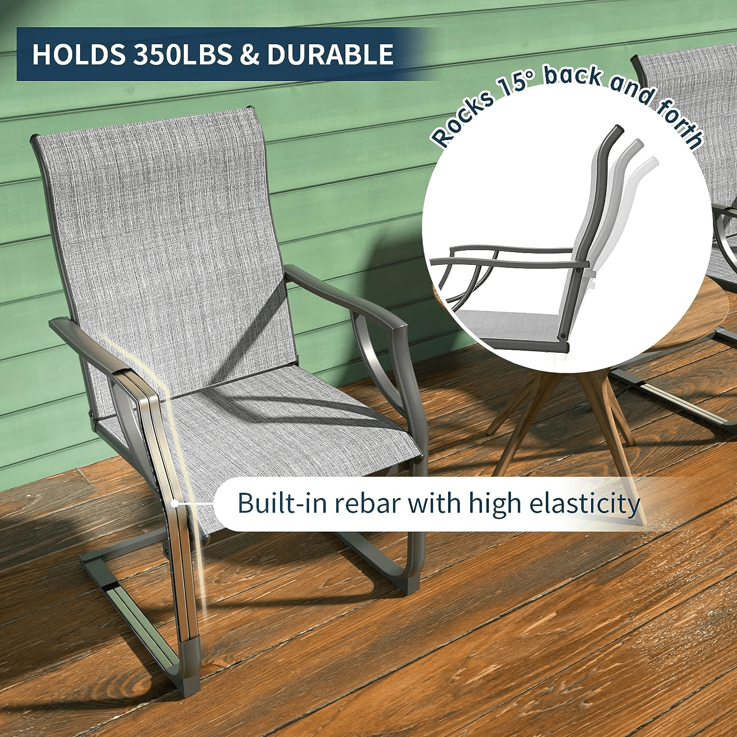 Amopatio Patio Chairs Set of 2, Outdoor Dining Chairs for All Weather, Breathable Garden Outdoor Furniture for Backyard Deck