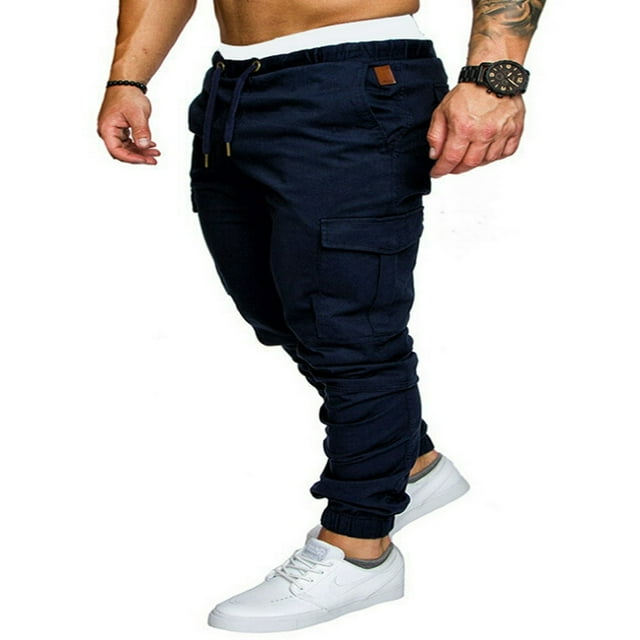 PENGXIANG Men‘s Cargo Pants Slim Fit Sweatpants Jogger Drawstring Elastic Outdoor Trousers with Pockets