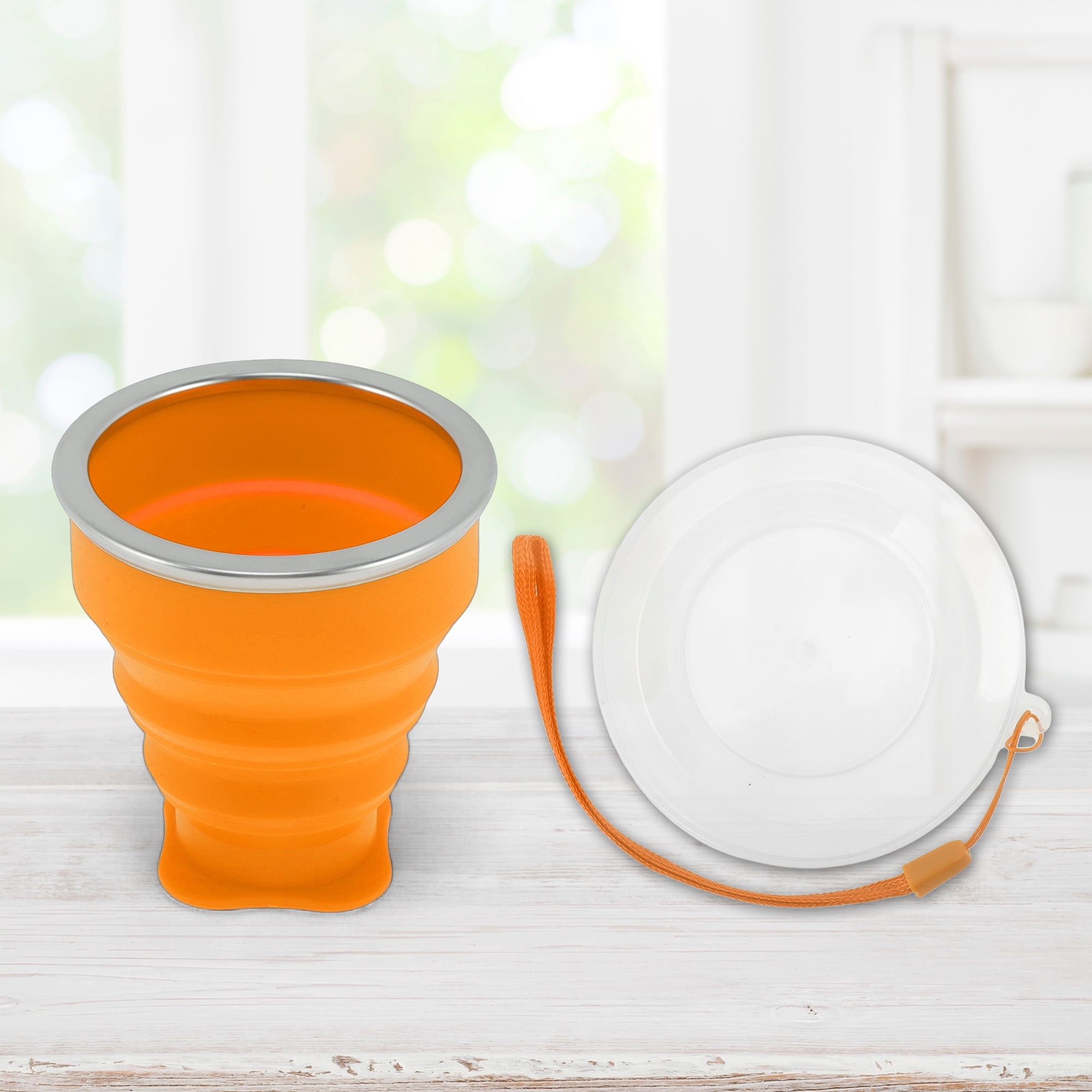Unique Bargains Folding Cup with Wrist Strap Collapsible Cups 200ml 1 Pc Orange