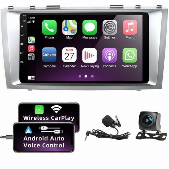 Car Stereo with Apple Carplay for Toyota Camry 2007-2011 Android 12 Car GPS Navigation 9'' HD Touchscreen, Bluetooth, FM Radio, WiFi, SWC, Dual USB, Rear View Camera 2 32G