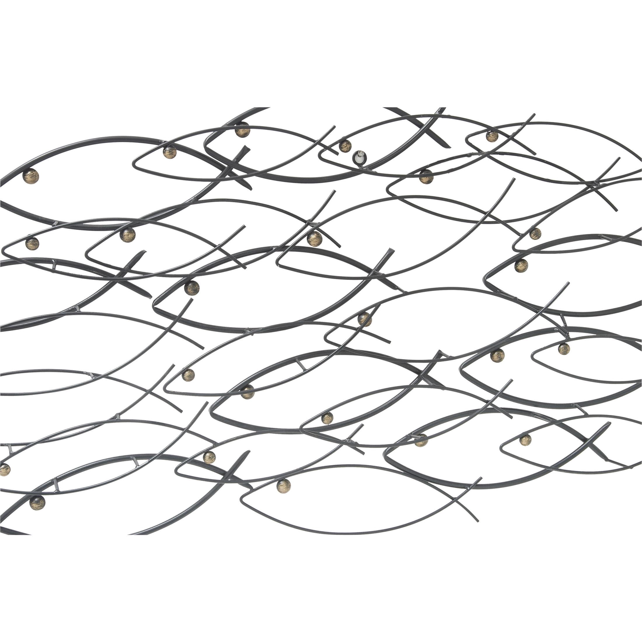 DecMode Coastal Metal School of Fish Wall Décor with Dark Gray and Silver Metal Finish, Set of 36"W x 19"H