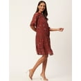 thumbnail image 2 of Moomaya Women's Printed Chiffon Dress, Puffed Sleeves, Knee Length Flared Summer Dress, 2 of 8