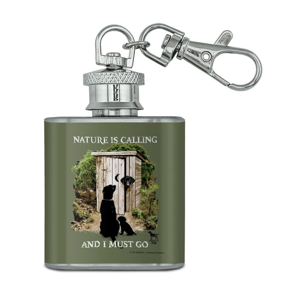 Nature is Calling and I Must Go Outhouse Labs Dogs Stainless Steel 1oz Mini Flask Key Chain