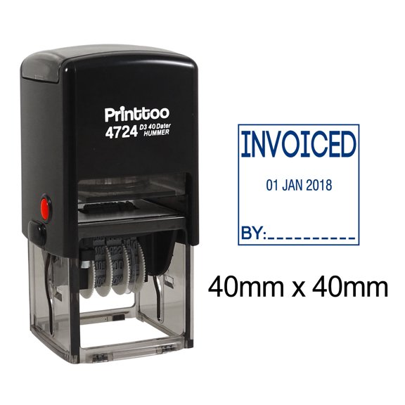 Printtoo Dater Stamp Self Inking With Invoiced By Text Office Stationery Date Rubber Stamp-Blue