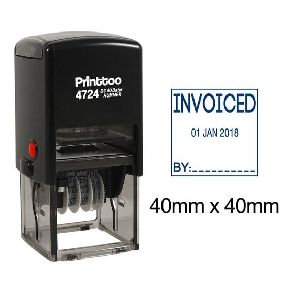 Printtoo Dater Stamp Self Inking With Invoiced By Text Office Stationery Date Rubber Stamp-Blue