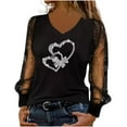 thumbnail image 2 of Zorckvet Tops for Women Valentine's Day Mesh Sequined V Neck Love Heart Long Sleeved Splicing Together Tops Black XL, 2 of 6