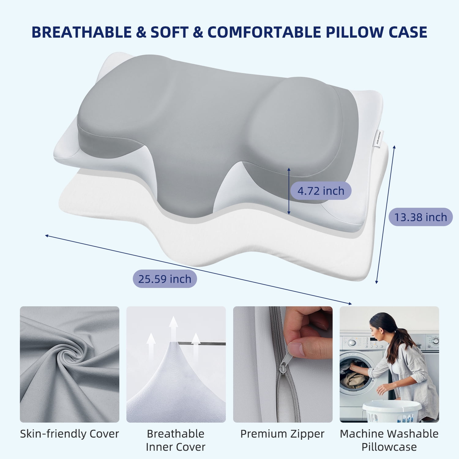 ABLEGRID Cervical Neck Pillow for Shoulder Pain Relief, Neck Support Pillow for Sleeping, Contour Memory Foam Pillow, Ergonomic Bed Pillows, Orthopedic Neck Back Pillow for Side Stomach Sleeper, Gray