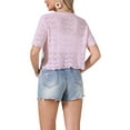 thumbnail image 3 of INSPIRE CHIC Crochet Cardigan for Women's Summer Tie Front Hollow Out Short Sleeve Crop Shrug S Pink, 3 of 6