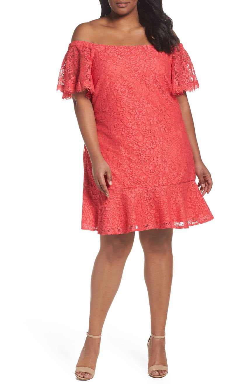 Eliza J - Eliza J NEW Pink Womens Size 14W Plus Lace Off-Shoulder Shift Dress - Walmart.com 
