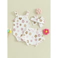 thumbnail image 4 of CIYCuIT Baby Girls Cute Shorts Sets Flower Print Sleeveless Straps Frills Romper + Shorts + Hairband 3M 6M 12M 18M Newborn Infant Summer Casual 3Pcs Outfits, 4 of 9