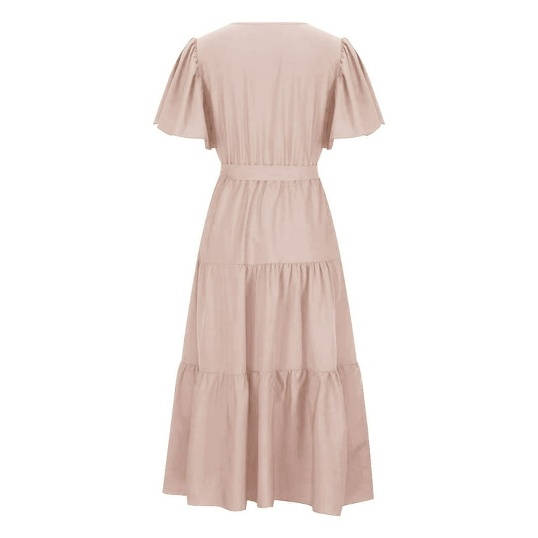 bohemian dresses petite V Neck Commuting Printed Short Sleeved Waist Long Skirt Dress Summer for Women Petite Length Tunic Dress Long Sleeve Short Sleeved Dresses Women Womens Summer Casual Dresses KissProm Halter Sheath Satin wing embellishment The adjustable halter spaghetti Italian Size:44 IT