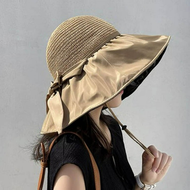 CoCopeaunt Black Glue Bow Sunshade Hat Woman Summer Hollow Straw