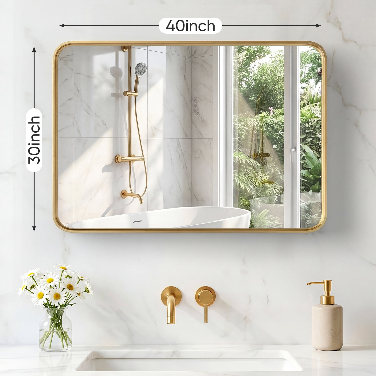 Gianna Anti-Fog Bathroom Wall Mirror – 30" x 40" Shatterproof Vanity Mirror with Rectangular Metal Frame, Gold