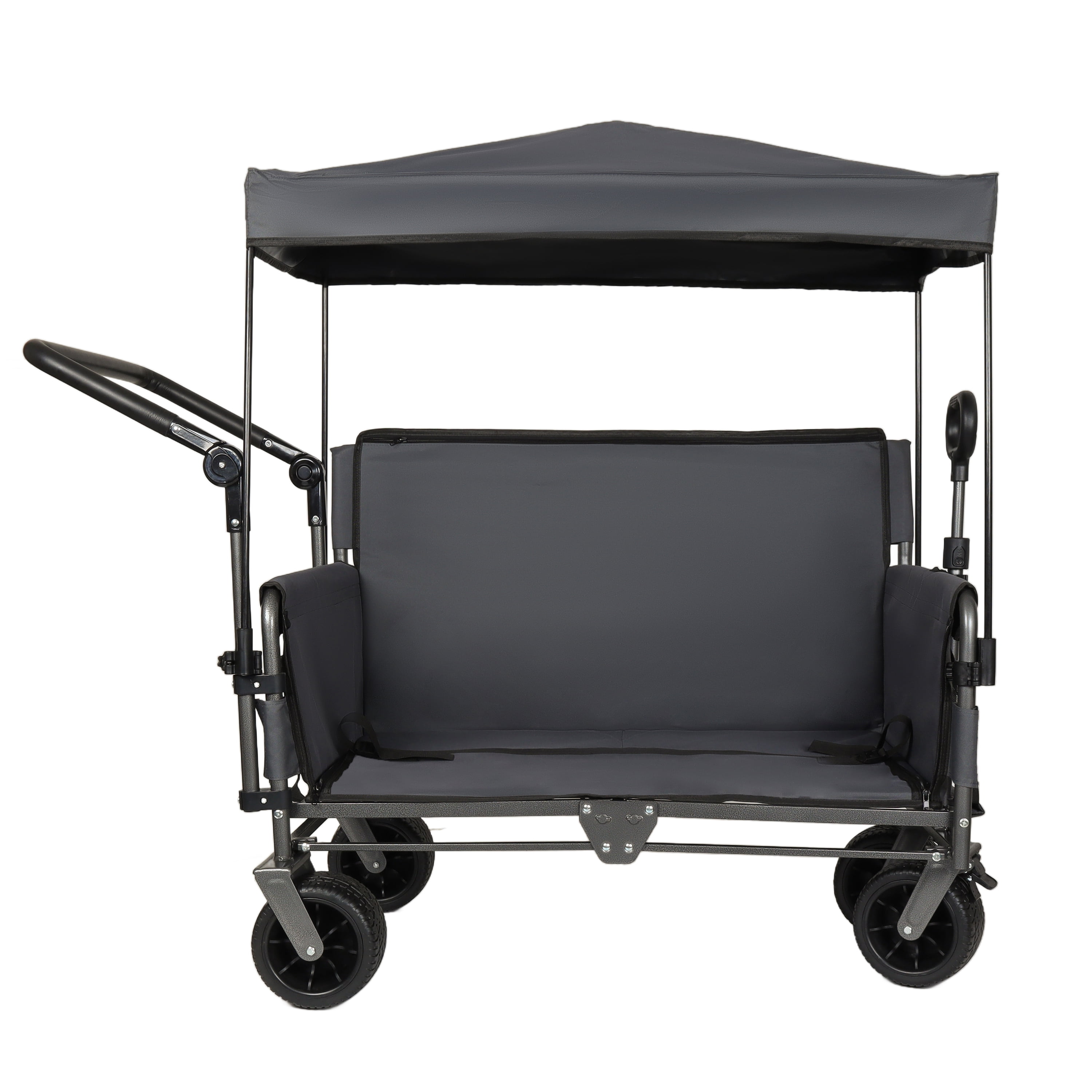 3-in-1 Folding Wagon Cart with Bench Seat & Canopy & Storage, 500lbs Heavy-Duty, 180L Capacity, All-Terrain Wagon for Camping, Beach, Sports, & Garden, Gray