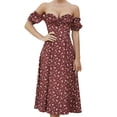 thumbnail image 3 of Vestido largo de con estampado floral dulce para mujer, hombros descubiertos, cuello en V, derrames laterales , atuendos casuales S Macarena Vestido estampado floral, 3 of 7