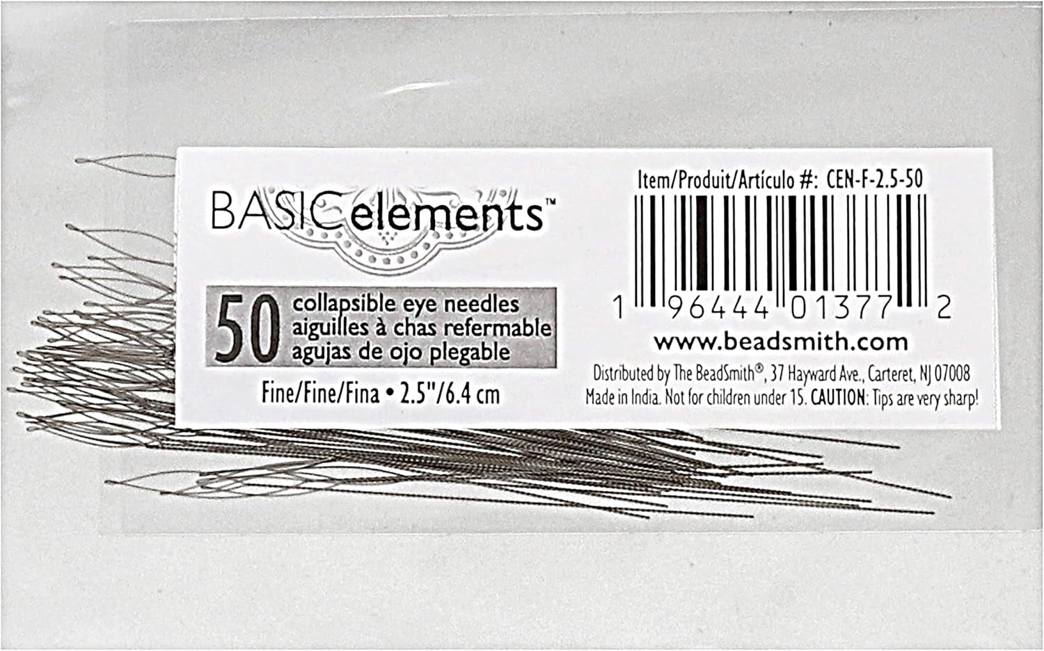 The Beadsmith Basic Elements Collapsible Eye Needles - 2.5 Inch Long - Flexible Twisted Wire – Large Eye, Easy to Thread – 50 Fine Needles